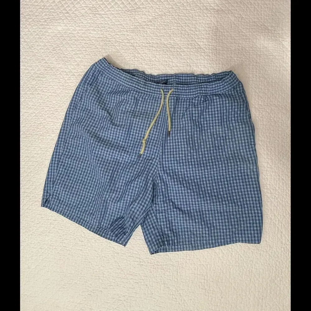 Bill Khakis Men's Swim Trunks Size L Above Knee Blue Check (a61)